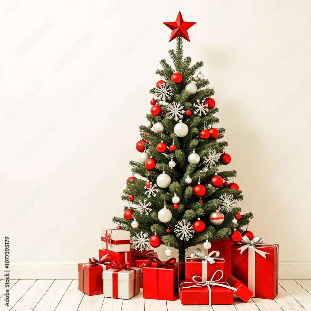 A small Christmas tree with gifts underneath A small Christmas tree with gifts underneath