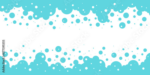 Bubble soap background, cartoon blue water foam, bath pattern. Shower border. Laundry suds, soda, shampoo frame. Underwater, fizz drink, carbonated splash, soft cloud. Clean bg. Vector illustration