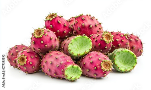 Opuntia cactus isolated on white background. Sabres, fruits of Opuntia ficus-indica. Barbary fig, cactus pear, spineless cactus or prickly pear photo