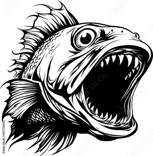 Drawing mascot logo illustration, piranha