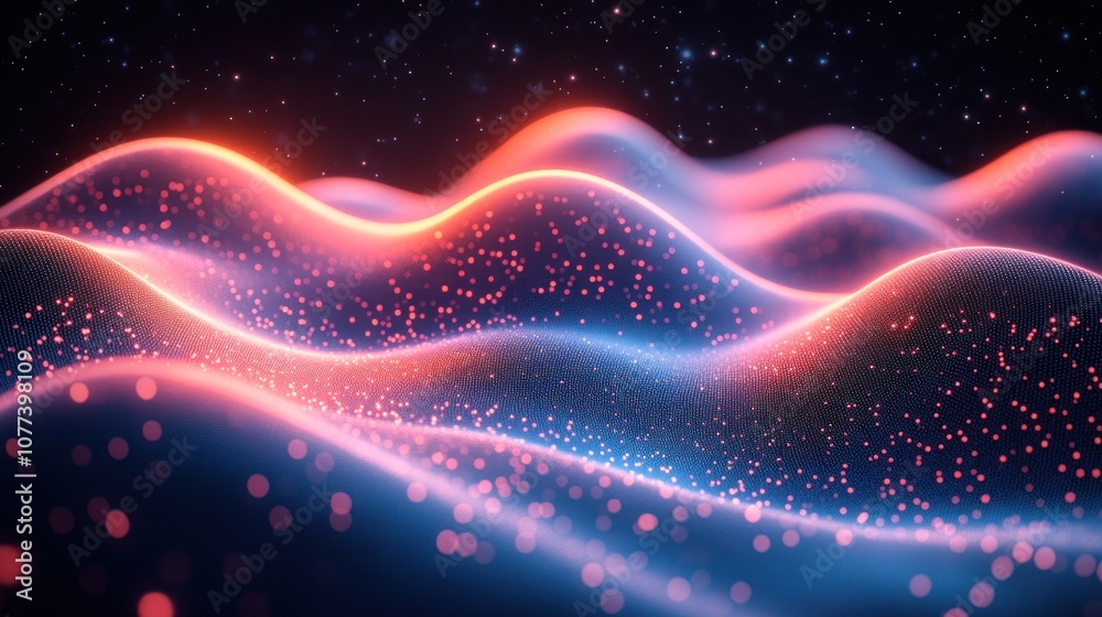 Obraz premium Abstract glowing waves with particles.