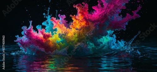 abstract cloud of color exploding outward across water