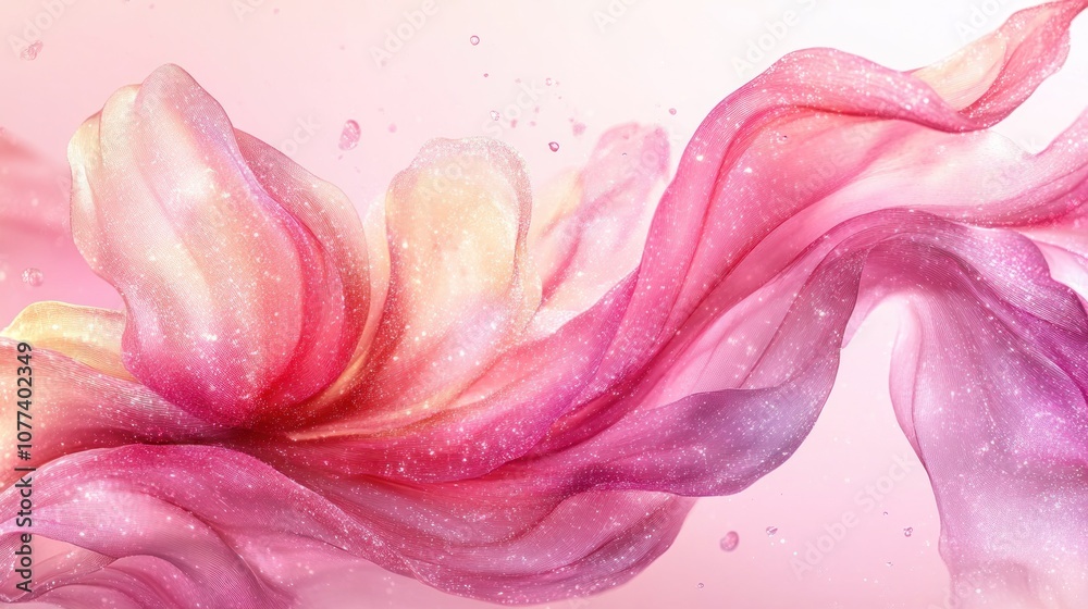 Abstract pink and gold glitter fabric flowing on a pink background. Abstract pink and gold glitter fabric flowing on a pink background.