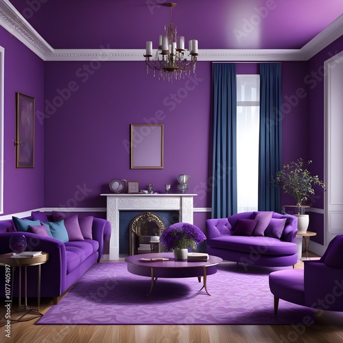 modern living room with purple sofa