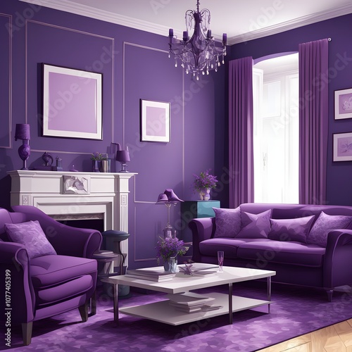 modern living room with purple sofa