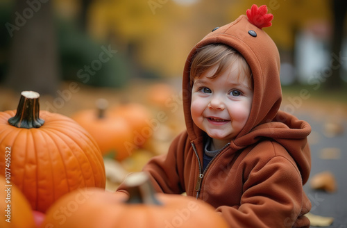 child in turkey costume for thanksgiving day photo