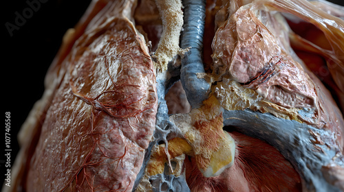 A detailed graphic of a lung resection procedure showing removal of diseased sections with attention to anatomical structures. photo