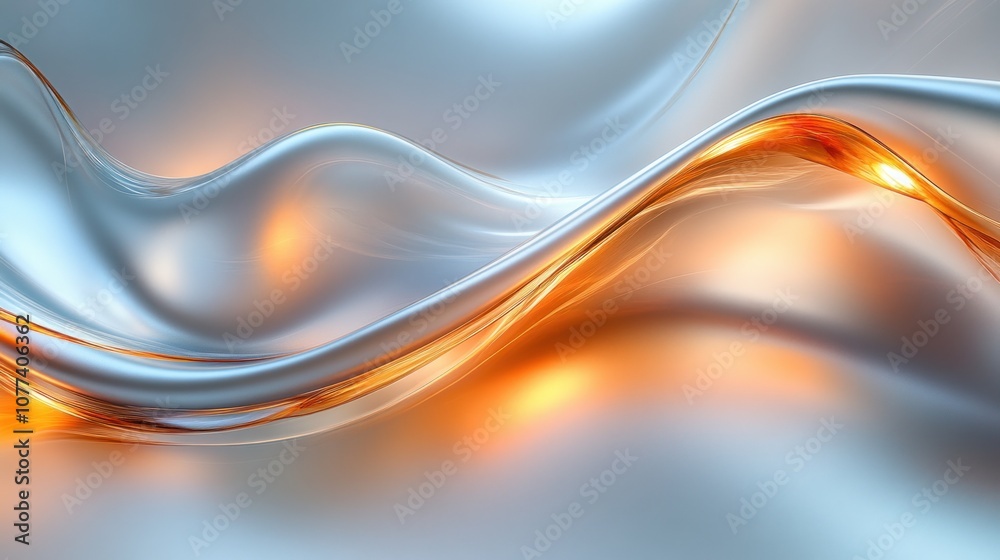 Obraz premium Abstract silver and orange wave with light effects.