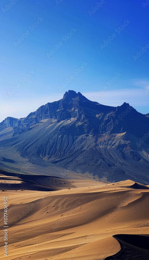 Fototapeta premium Desert landscape in Gran Canaria, Canary Islands, Spain, showcasing rolling sand dunes under