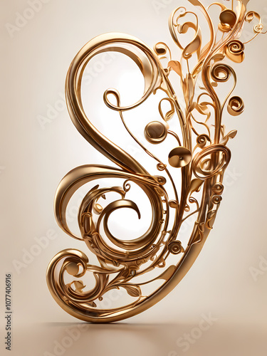 An intricately designed helical treble clef, reminiscent of a spiral staircase, twists and turns in a mesmerizing dance, its metallic surface reflecting a warm golden light, with subtle hints