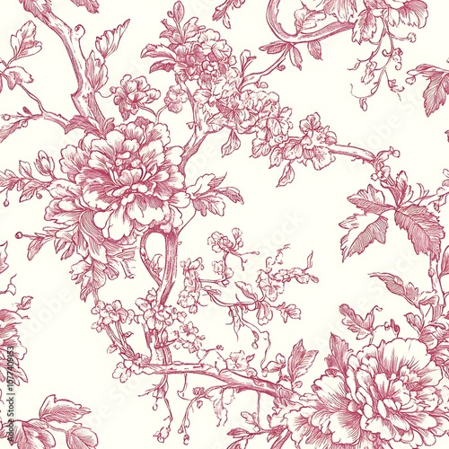 Wallpaper Mural a close up of a floral wallpaper with a bird on a branch Torontodigital.ca