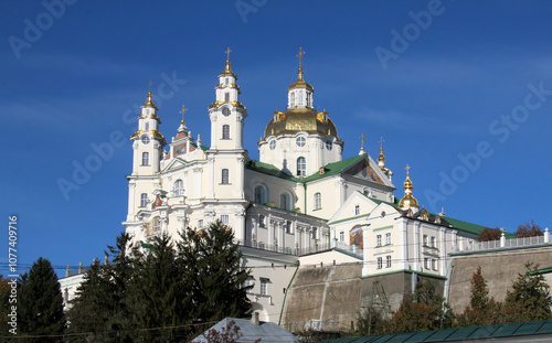 One of the buildings of the Pochaiv Assumption Lavra, an Orthodox male monastery in Ukraine in the city of Pochaiv. photo