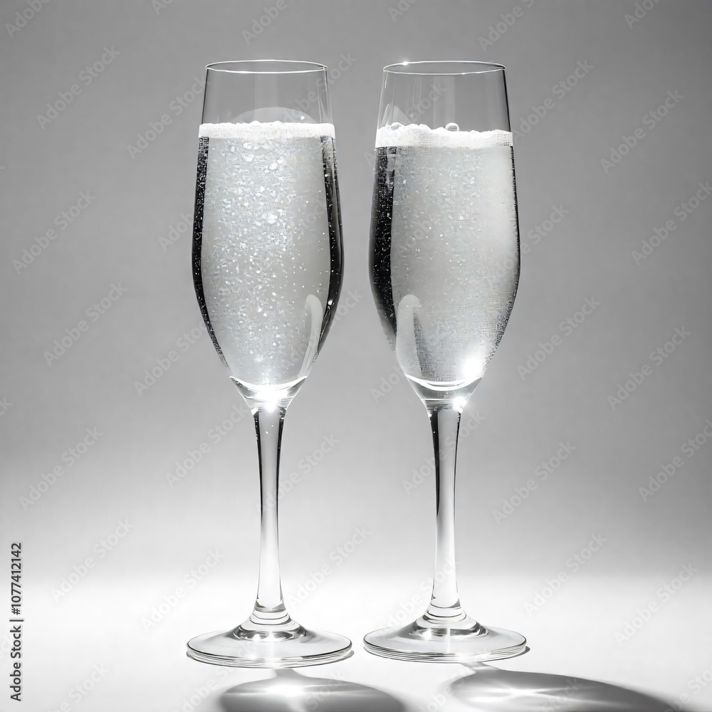 two champagne glasses with a white background.