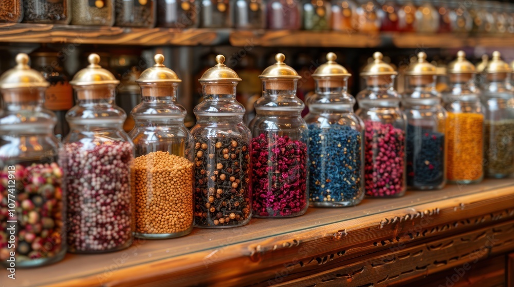 Assortment of Spices in Glass Jars Assortment of Spices in Glass Jars
