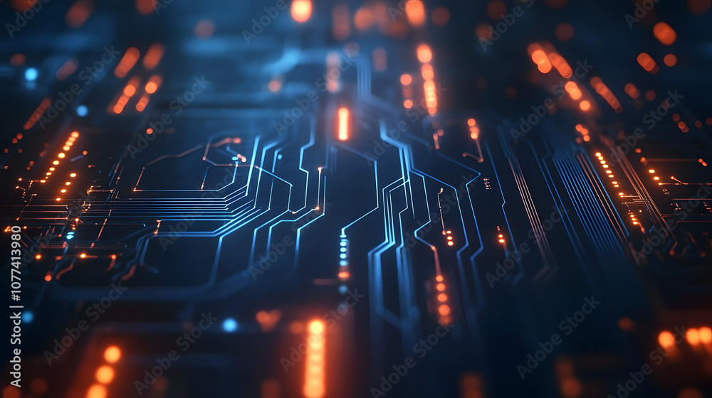 Fototapeta premium A digital shield with circuit lines embedded representing strong cyber security in a virtual environment.