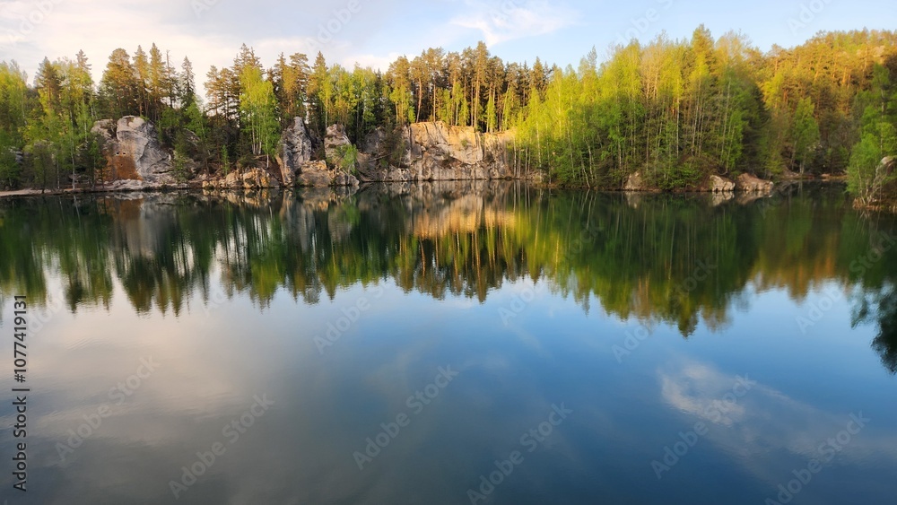 Tranquil Lake Reflection in Spring Forest Tranquil Lake Reflection in Spring Forest