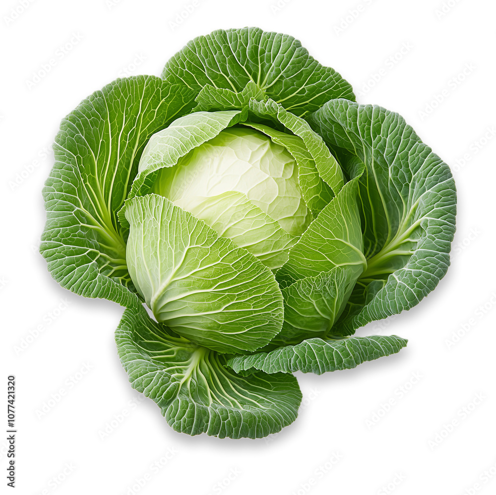 Fototapeta premium Fresh green cabbage head isolated transparent background