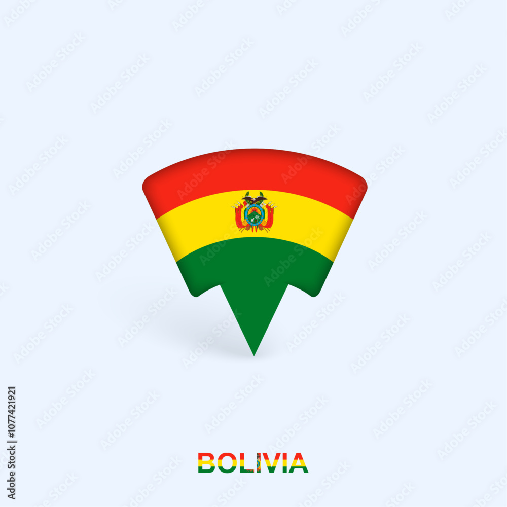 Fototapeta premium Bolivia Flag Map Pointer Design with Shadow.