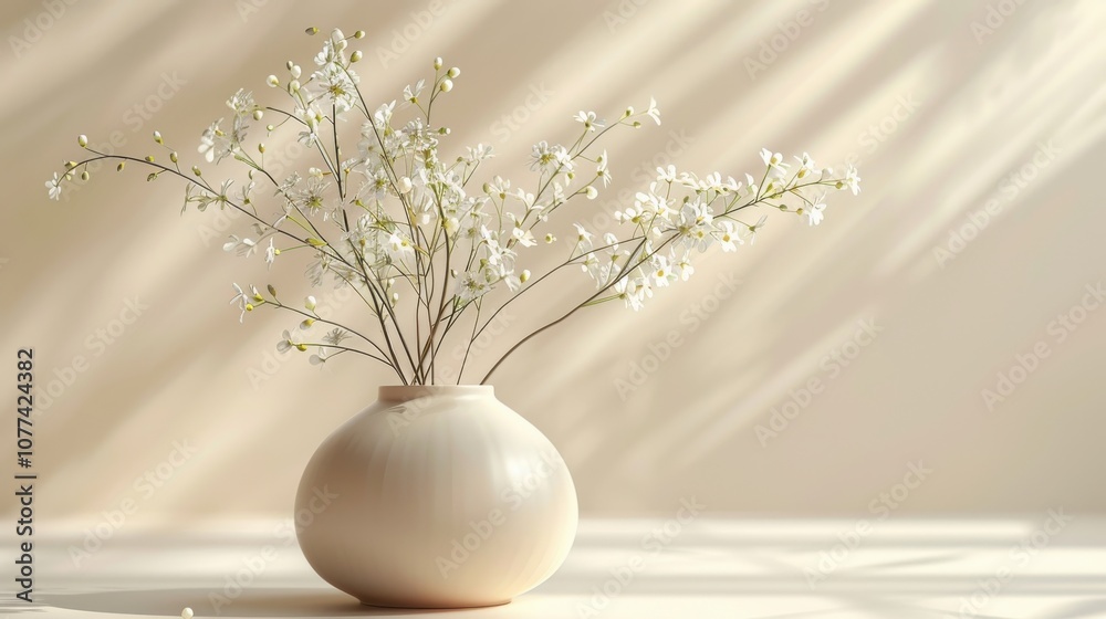 Digital rendering of a classic flower vase with soft-hued flowers, placed against a pale backdrop, perfect for home decor visuals Digital rendering of a classic flower vase with soft-hued flowers, placed against a pale backdrop, perfect for home decor visuals