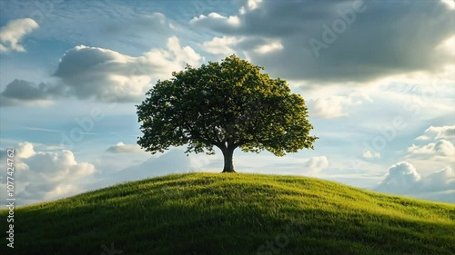 tree growing on hill with green grass