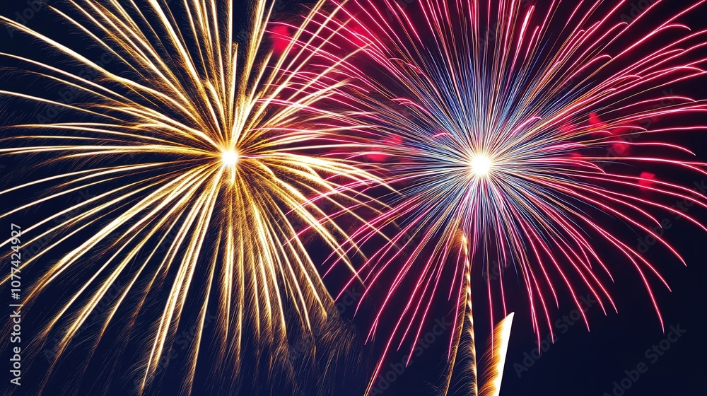 Bright fireworks in night sky, celebration concept Bright fireworks in night sky, celebration concept