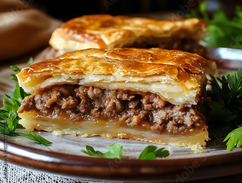 Savory meat pie with gravy