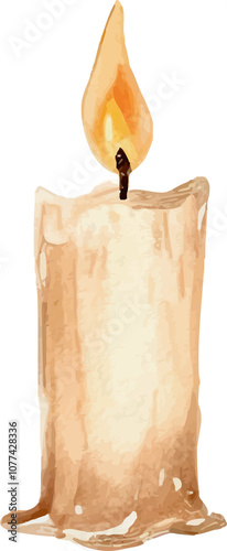 Burning Candle Decoration Watercolor Illustration