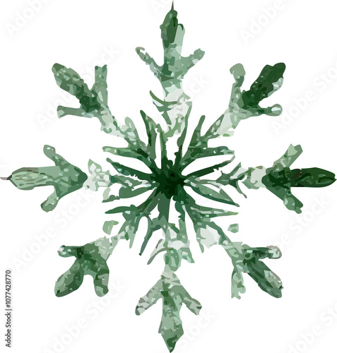 Green Snowflake Christmas Decoration Watercolor
