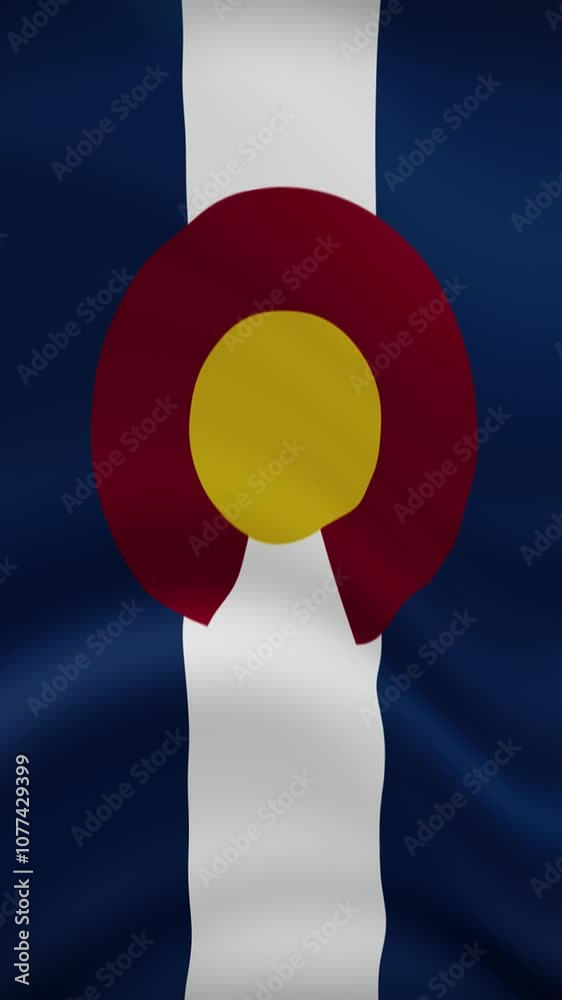 Colorado State Waving Flag in Vertical Orientation. Realistic Flag Animation. Seamless Loop Background.
