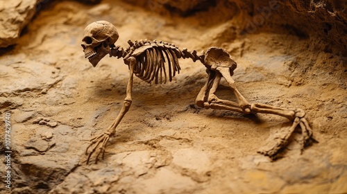 An illustration featuring the bones of an ancient human, symbolizing the stages of human evolution. 