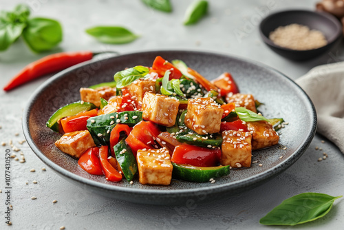 Stir-Fried Tofu with Colorful Vegetables and Sesame Seeds