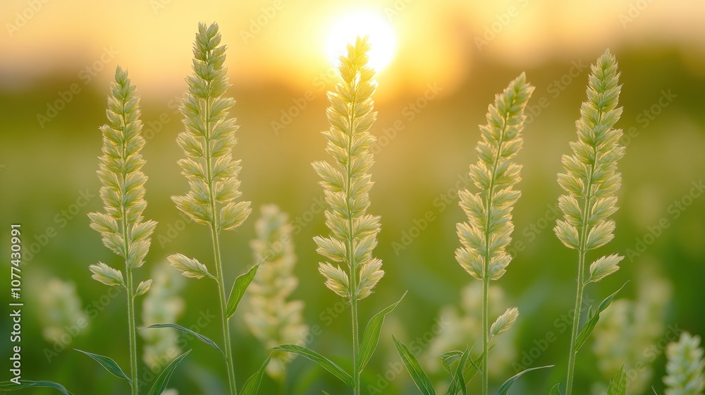 Close-up of grass stalks illuminated by golden sunset. Close-up of grass stalks illuminated by golden sunset.