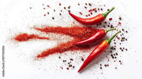 3D illustration featuring a chili powder splash or spicy burst of red color against a white background, similar to paint clouds or design elements