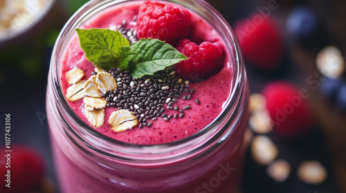 Wallpaper Mural Raspberry Smoothie with Fresh Mint, Oats, and Chia Seeds Torontodigital.ca