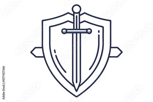 Shield and Sword Icon on White Background – Minimalist Design