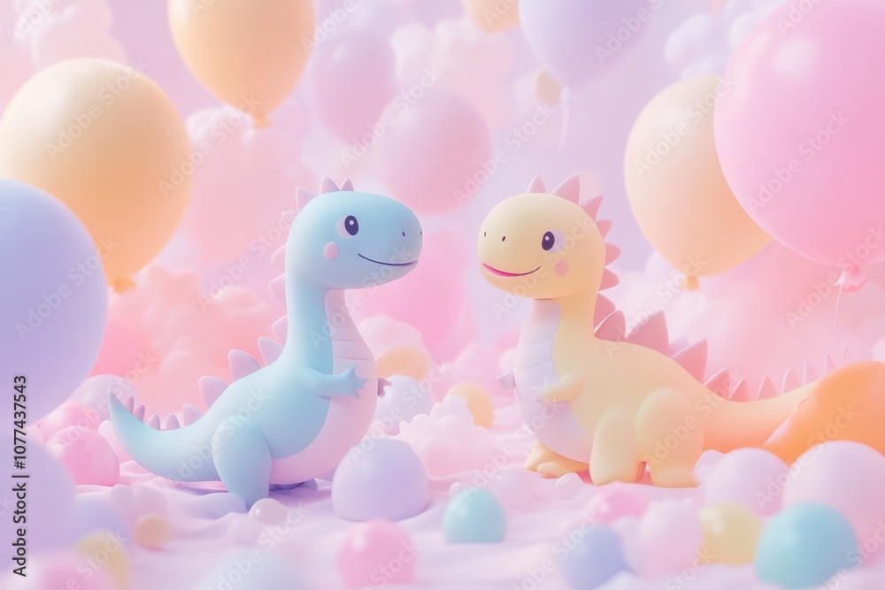 a background wallpaper of small 3d, cute dinosaurs in a pastel a background wallpaper of small 3d, cute dinosaurs in a pastel