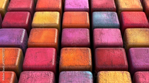 Colorful square blocks with worn texture. photo