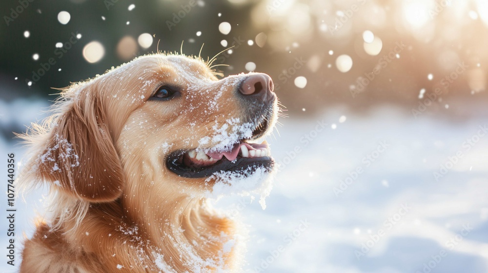 A close-up of a dog outside in winter, eating snow
A close-up of a dog outside in winter, eating snow