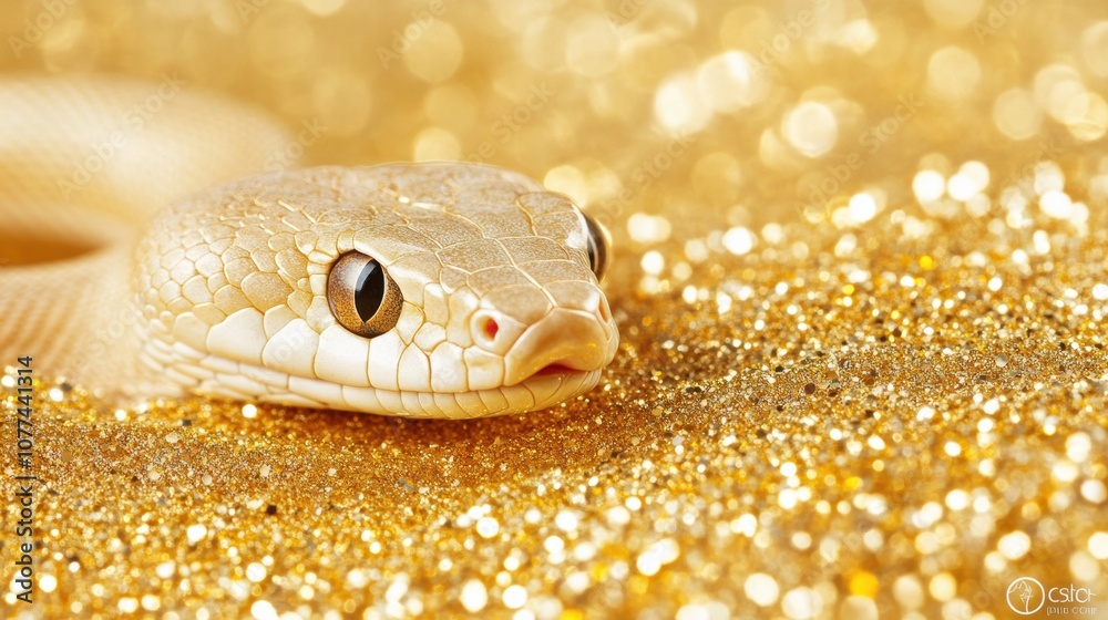 Golden snake resting on shimmering gold surface, blending seamlessly with its surroundings, AI Golden snake resting on shimmering gold surface, blending seamlessly with its surroundings, AI