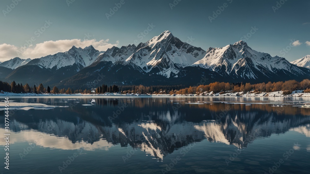 Fototapeta premium Serene Mountain Reflections