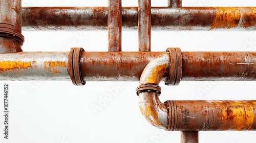 Interconnected Rusty Pipes with Flaking Paint