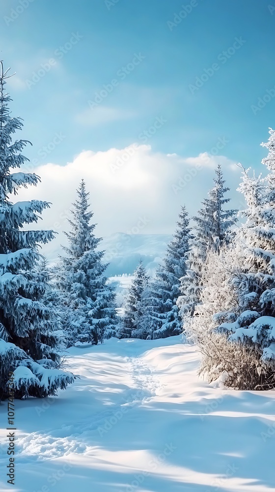 Frozen nature landscape blanketed in snow, perfect for Christmas cheer. Frozen nature landscape blanketed in snow, perfect for Christmas cheer.