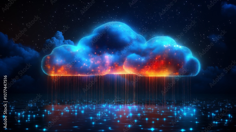 Colorful glowing digital clouds floating Colorful glowing digital clouds floating