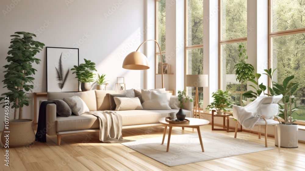 Fototapeta premium Modern Living Room with Cozy Atmosphere