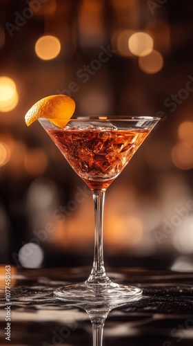 Elegant glass of pink liqueur with a glossy