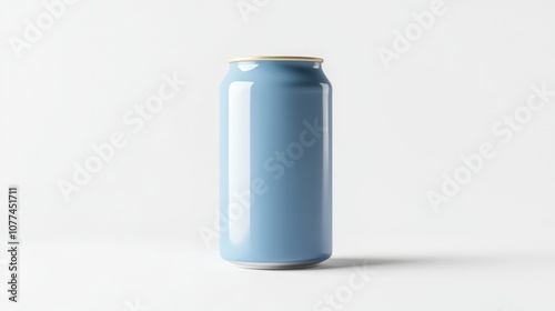 The isolated blue aluminum soda can stands against a white background with a shadow, perfect for mockups.