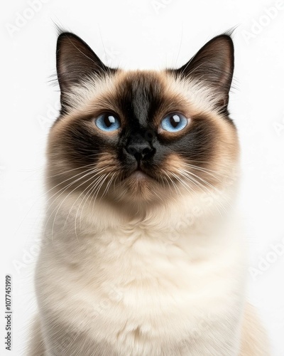 High-Resolution Close-Up Portrait of a Siamese Cat with Striking Blue Eyes and Detailed Fur Texture