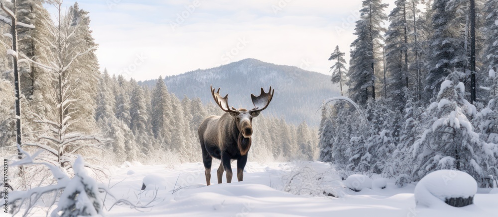 Obraz premium Moose in a Snowy Winter Forest