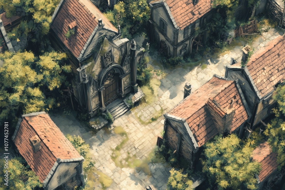 Rural Village Road Rustic Town Street and Houses Tabletop RPG Map ...