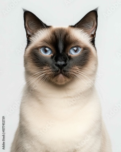 High-Resolution Close-Up Portrait of a Siamese Cat with Striking Blue Eyes and Detailed Fur Texture